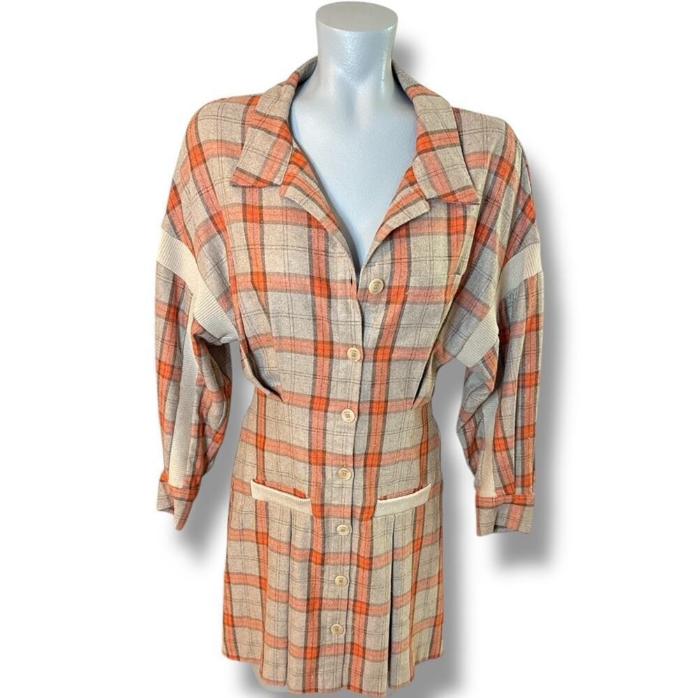 Maje Ravellino Plaid Mini Dress Size S/ 36 / 1 Orange Gray - Picture 4 of 7